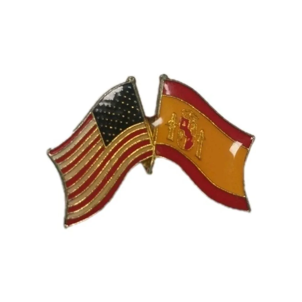 USA and Spain Lapel Hat Pin Crossed Friendship Gold Tone International 1992